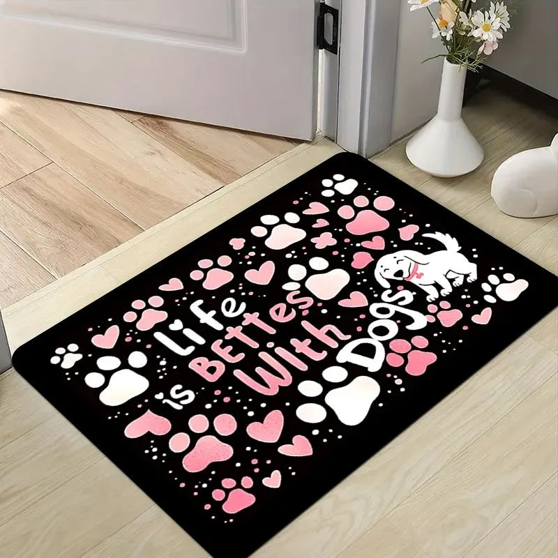 Cute Dog Paw Prints Pattern Printed Entry Doormat Fun Door Mat for Bedroom Living Room Entrance Machine Washable Carpet