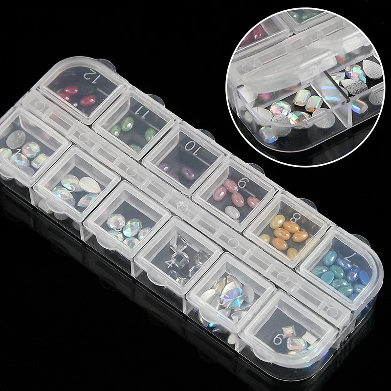 6/12 Grids Nail Storage Box Empty Acrylic Case Manicure Powder Beads Gem Rhinestones Nail Jewelry Container DIY Nails Organizer