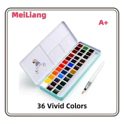 MeiLiang Watercolor Paint Set 36 Vivid Colors in Pocket Box with Metal Ring and Watercolor Brush Perfect for Students Beginne