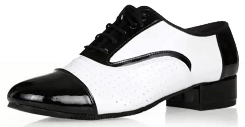 Latin Dancing Shoes Men\'s Leather Black & White International Dance Shoes Square Dance Adult Breathable Soft Sole Modern Dance