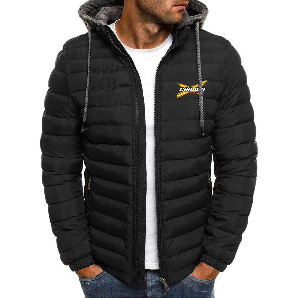 

CAN-AM BRP 2022 Men's New Winter Cotton Jacket Hooded Print Coat Solid Color Hooded Sweatshirt Long Sleeve Zip-Up Outer Wear Top