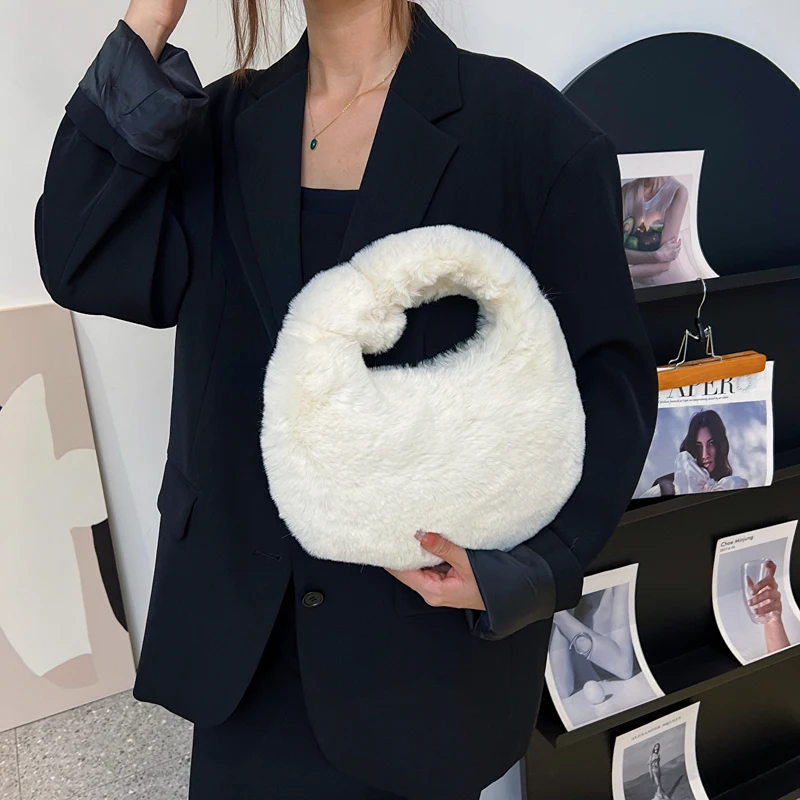 Bolso de mano de felpa con nudo para mujer, bolsa de mano de diseñador de lujo, suave y esponjosa, de piel sintética, Corea, 2022