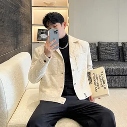 Shiny Sequin Men's Short Jacket Autumn Versatile Casual Style Korean Design High-End Leisure Coat Youth Popular Pure Color