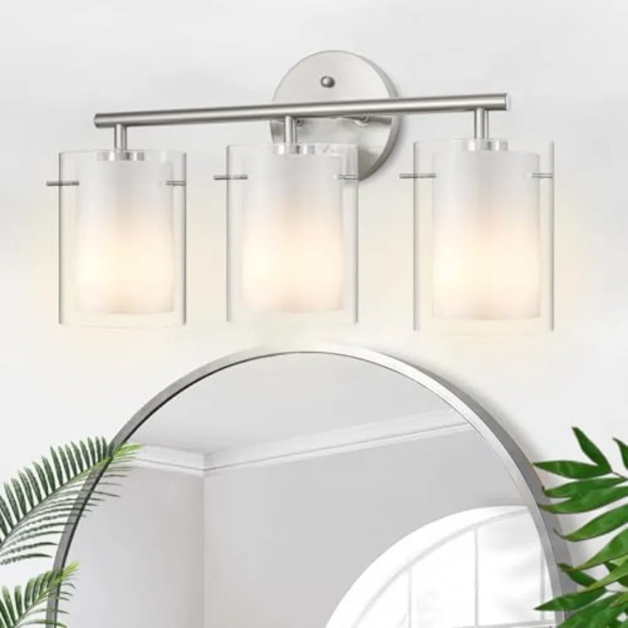 

Bathroom Light Fixtures Over Mirror, 3-Light 20-Inch Vanity Lights with Dual Glass Shades, Eye-Friendly Modern Vanity Lights fo