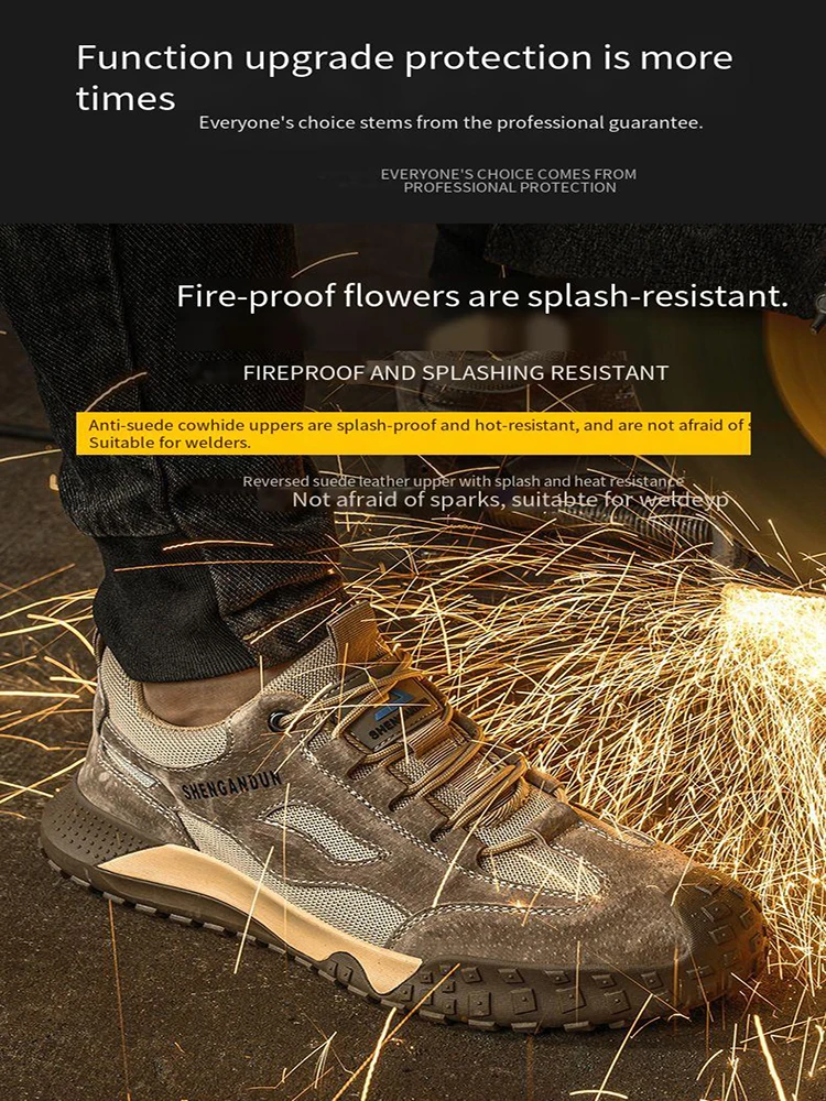 Labor Protection Shoes Men's Four Season Safety Protection Shoes Breathable Lightweight Anti Smashing Anti Piercing Work Shoes