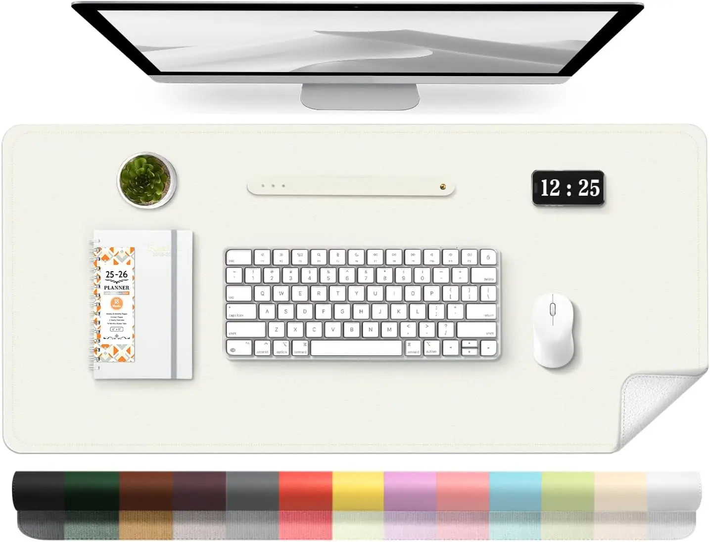39.4x17 Inch Leather Desk Pad Protector, Non-Slip PU Leather & Suede Desk Mat for Office Home with Mouse Pad, White