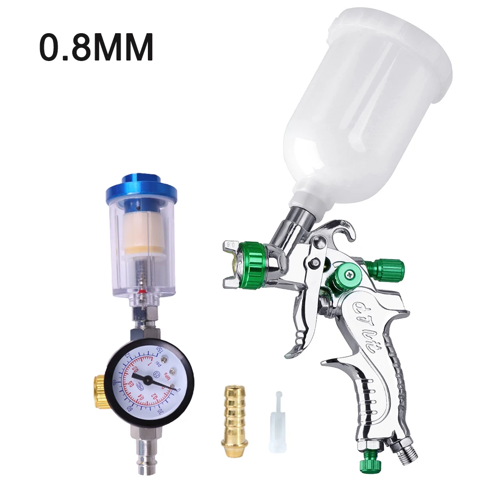 HVLP Mini 2008 Spray Gun, 0.8/1.0Mm Caliber with Pressure Gauge Air Filter - Wall/Car Spray Pneumatic Tool - DIT Tool