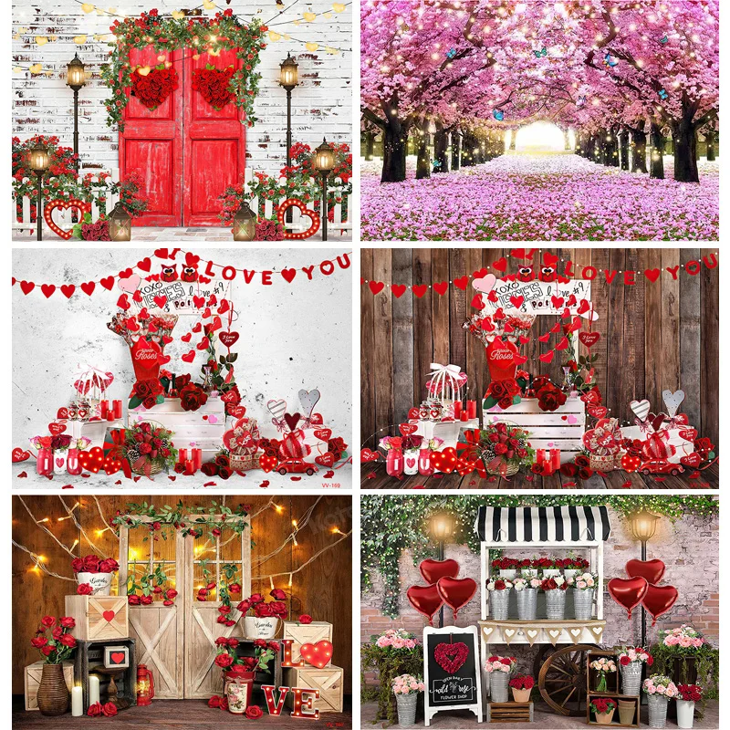 Romantic Valentine's Day Photography Backdrops Props Red Rose Birthday Love Pre Wedding Party Photo Studio Background VA-08