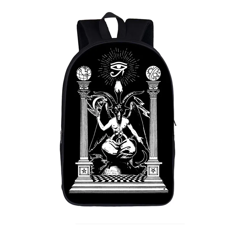 Witch Black Cat Print / 666 Baphomet Backpack Men Women Witchcraft / Voodoo Doll Shoulder Bags Teenager Children School Bags