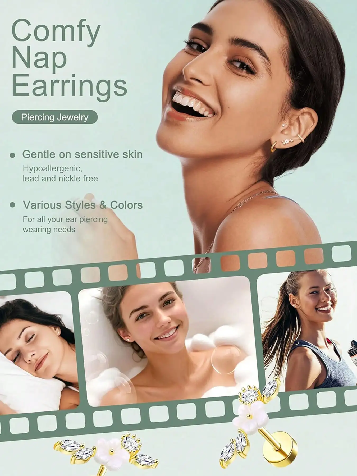 12 Stück Flache Ohrringe für Frauen, Hypoallergene Stahl-Ohrstecker für Empfindliche Ohren, Edelstahl-Flachohrringe S – Detail 5