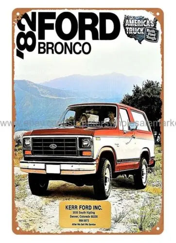 three metal wall art 1982  BRONCO CAR TRUCK motor speed shop metal tin sign