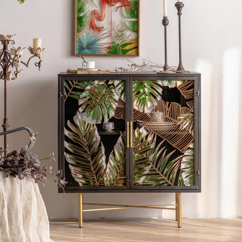 European and American style filigree enamel color living room dining side cabinet household aisle shoe cabinet retro decorative