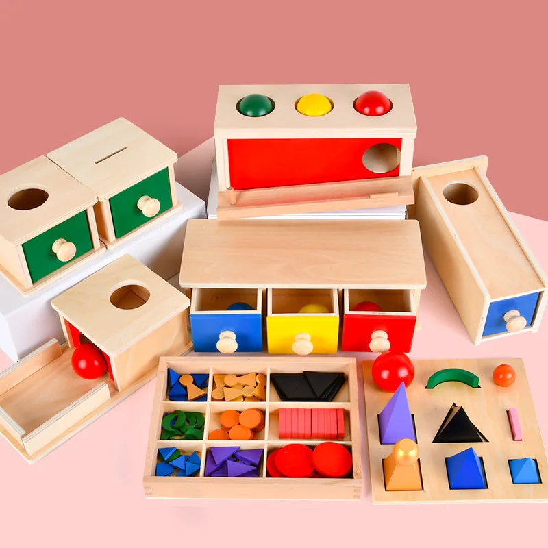 Montessori Materials Match Box Ball Box Coin Box Piggy Bank Set Toys Children Wooden Educational Toys Gift