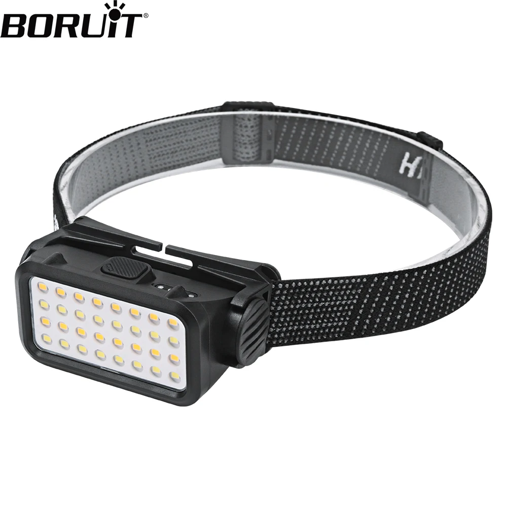 BORUiT K351 LED Powerful Headlamp Type-C Rechargeable Warm Light Headlight Waterproof Head Torch Camping Fishing Lantern