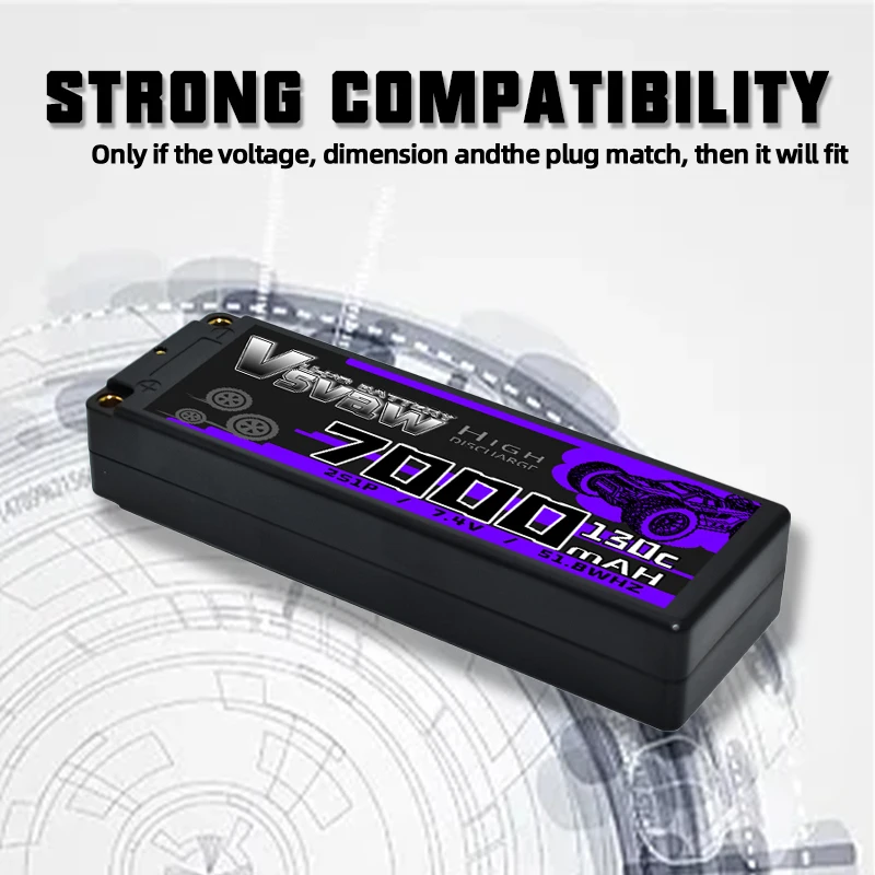 VSVAW 2S 7000mAh 7.4V 130C High Capacity Lipo Battery Hardcase XT60 5mm Bullet Plug for 1:10 Scale RC Car Multi-Roto Airplane