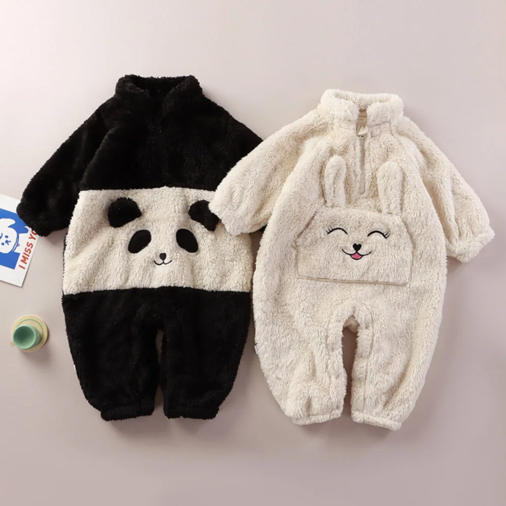 Autumn Winter Baby Rompers Lovely Cartoon Bunny Panda Flannel Long Sleeve Bodysuit Boy Girls Fleece Soft Warm Homewear Pajamas