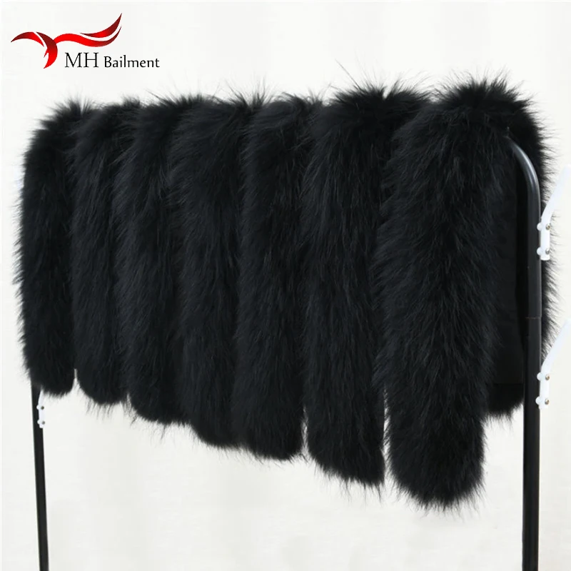 100% Real Raccoon Fur Collar For Parkas Coats Luxury Warm Natural Raccoon Scarf Women Large Size Black Scarves Detachable Shawl