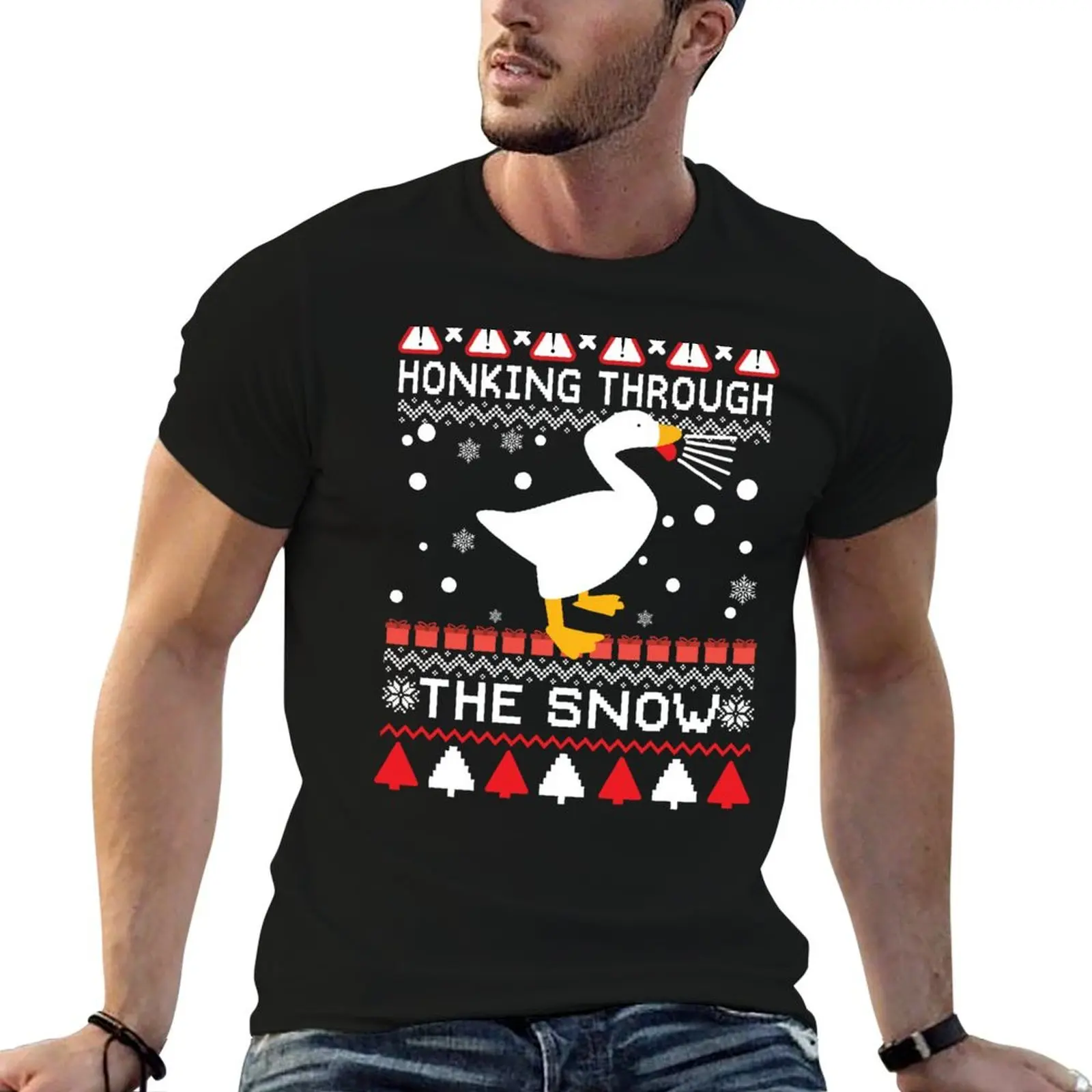 Honking Through The Snow Christmas T-Shirt Work Duty Casual T-Shirt