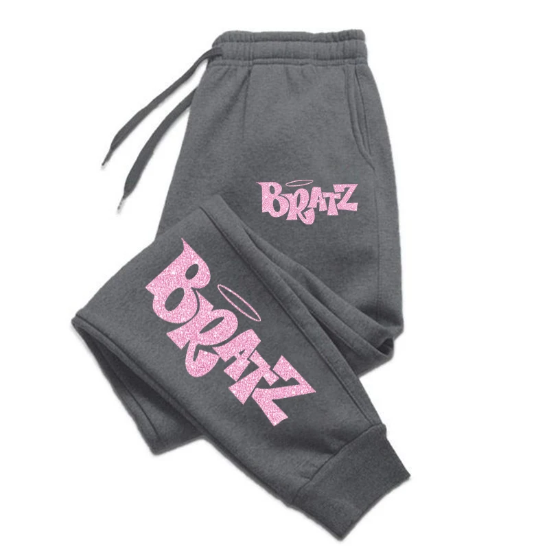 Plus Bratz Pink Printing Sweatpants Woman Casual Pocket Drawstring Pants Baggy Gym Jogger Tracksuit Sweat Trouser Couple Clothes