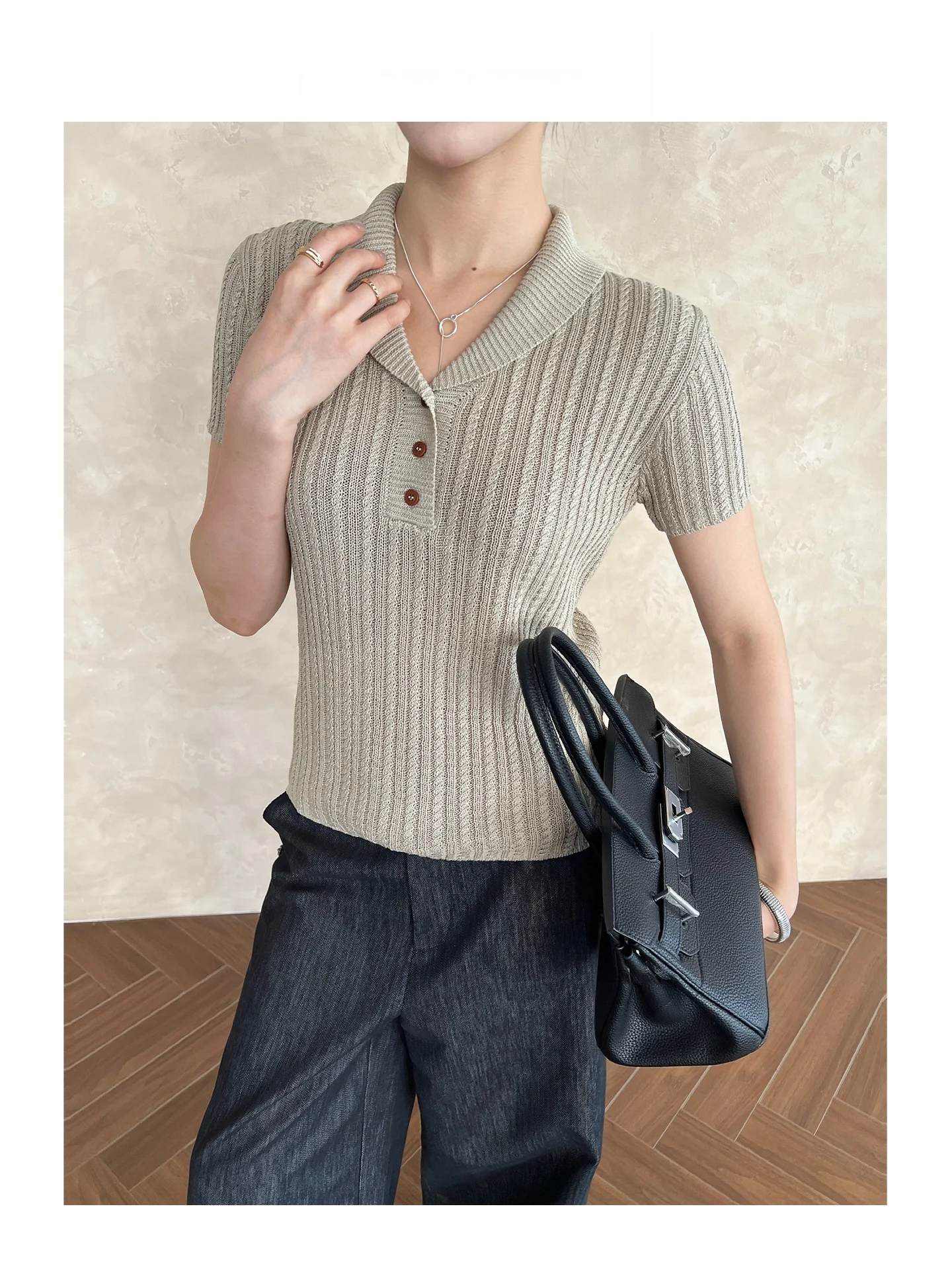 

Slimming Effect Arête Ak Vintage Linen Short Sleeve Women's T-shirt Woolen Weave Lycocell Material Fashionable Summer Top