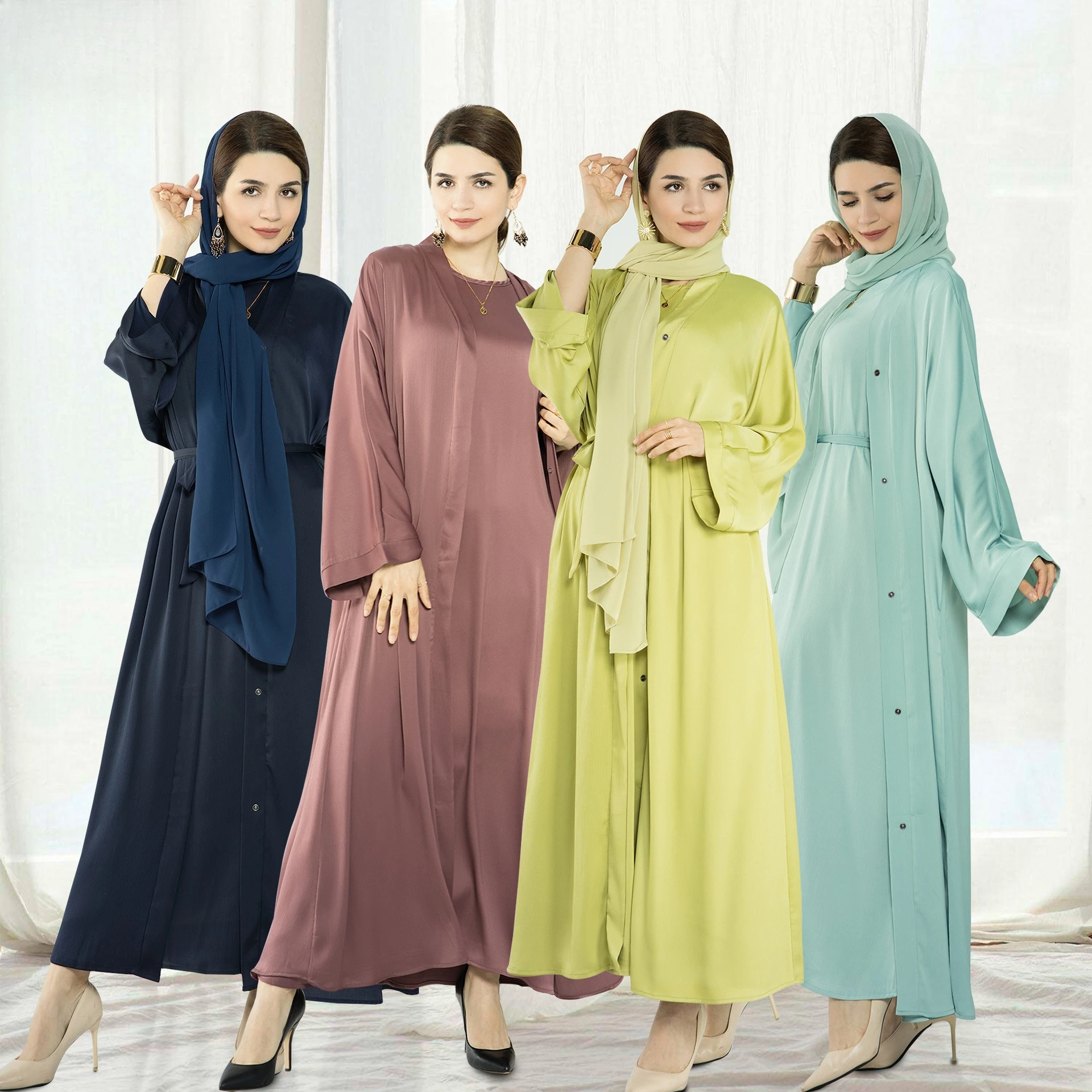 

Turkish Sand Crepe Underdress Dubai Plain Muslim Abaya Long Sleeve Dress