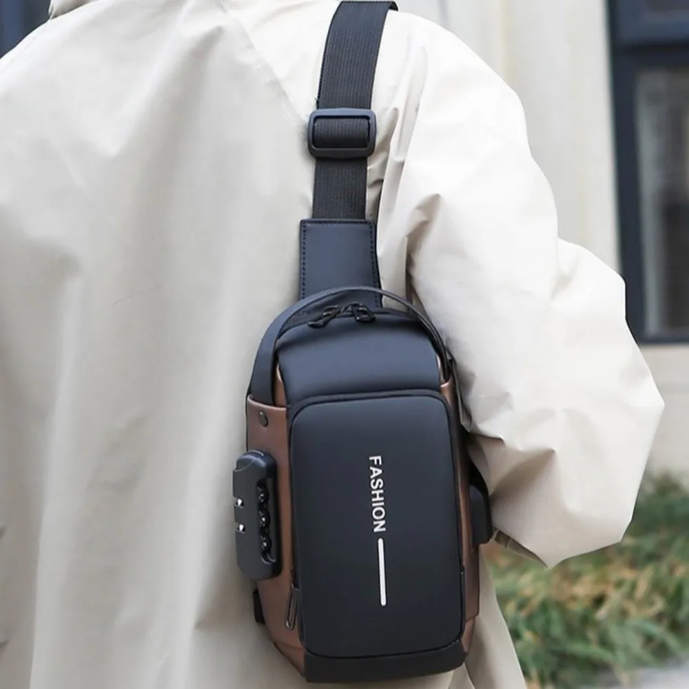 

Waterproof Password Biker Bag with USB Charging Adjustable Strap Men's Chest Bag Multi-storey Anti-theft Shoulder Crossbody Bag