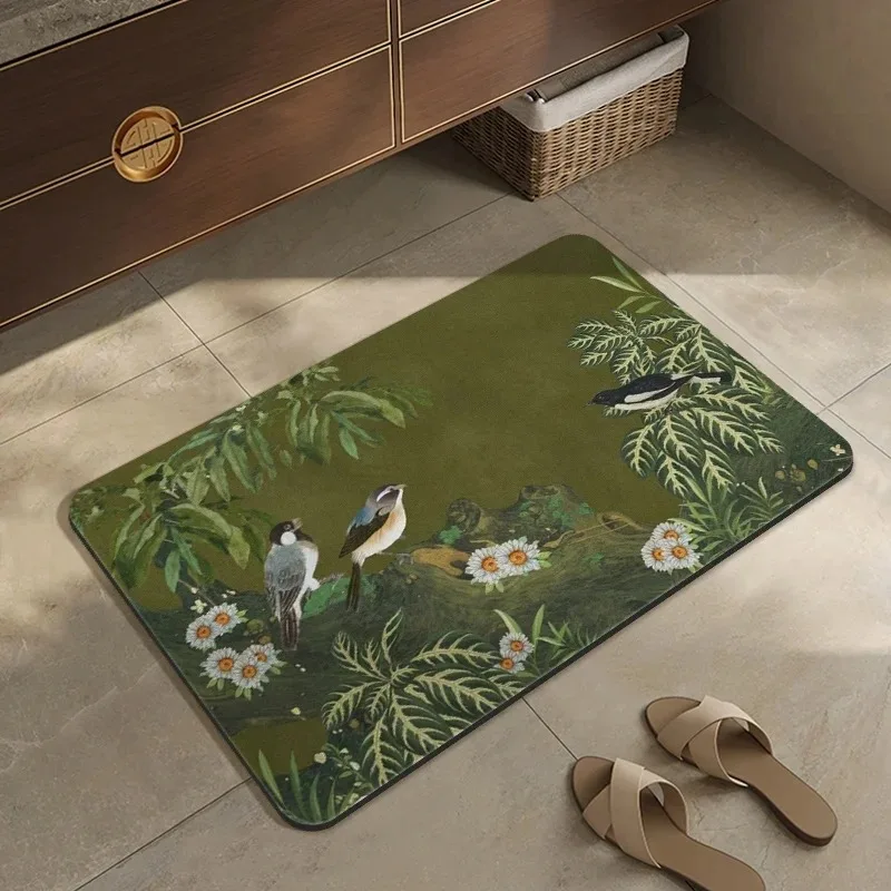 Chinesischen Stil Floral Fußmatte Grün Floral Tinte Malerei Gedruckt Outdoor Wohnzimmer Schlafzimmer Teppich Hause Dekoration Teppich