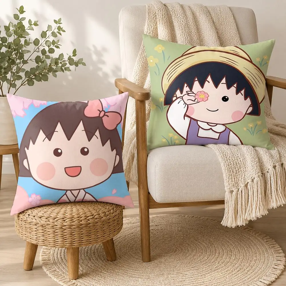 Chibi Cute M-Maruko-chan Cushion Cover Square Decorative Throw Pillow 40x40cm For Sofa Bedroom Living Room Home Decor