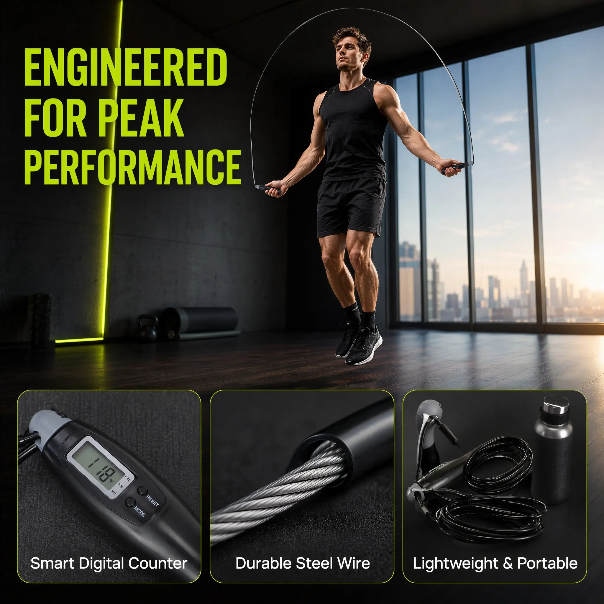 1Pcs Smart Skipping Rope Electronic Counting Fitness Jump Rope Portable Lightweight for Adults Kids Gift Home Office Small Space