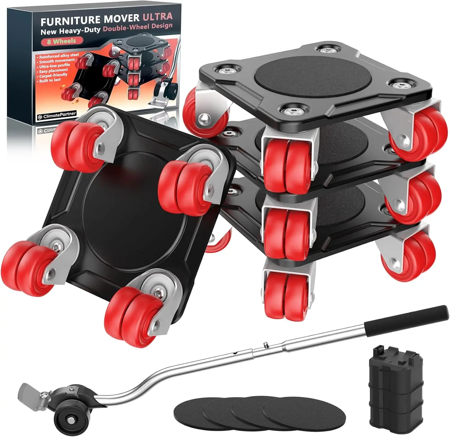 

Усиленная тележка для мебели с 8 колесами, двухколесная конструкция, максимальная нагрузка 2200 фунтов для плавного перемещения