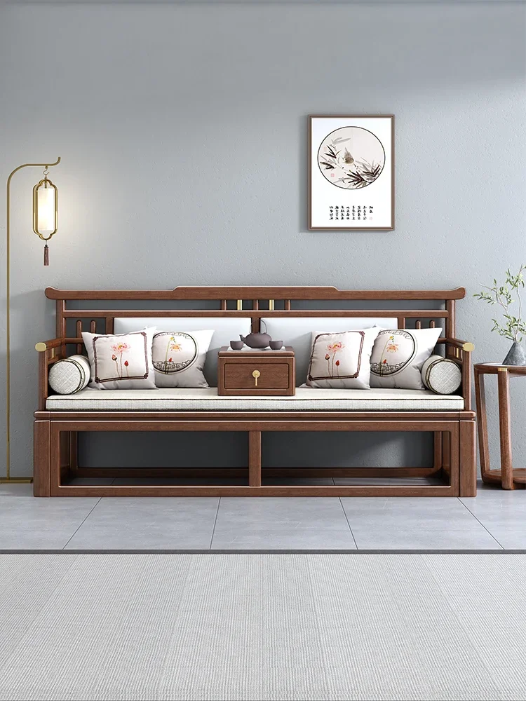Arhat Bed High Backrest Walnut High-Block Zen Push-Pull Retractable Dual-Purpose Sofa Bed