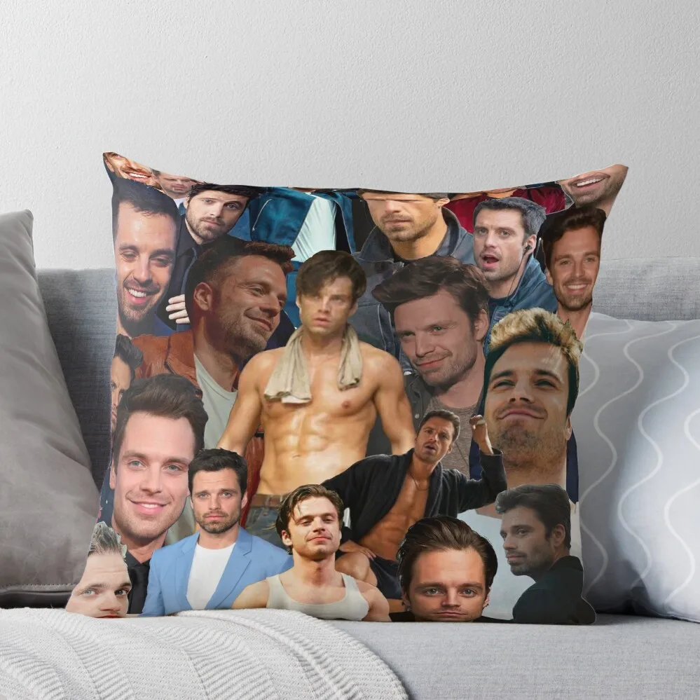 

Sebastian Stan Photo Collage Throw Pillow christmas ornaments 2024 Cushions For Sofa Rectangular Cushion Cover