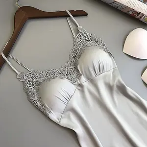 Sexy pijamas feminino seda suspender camisola senhoras primavera e verão gelo seda fina halter serviço de casa vestidos de noite de cetim 11 principais vendas dama da noite vestido - №1