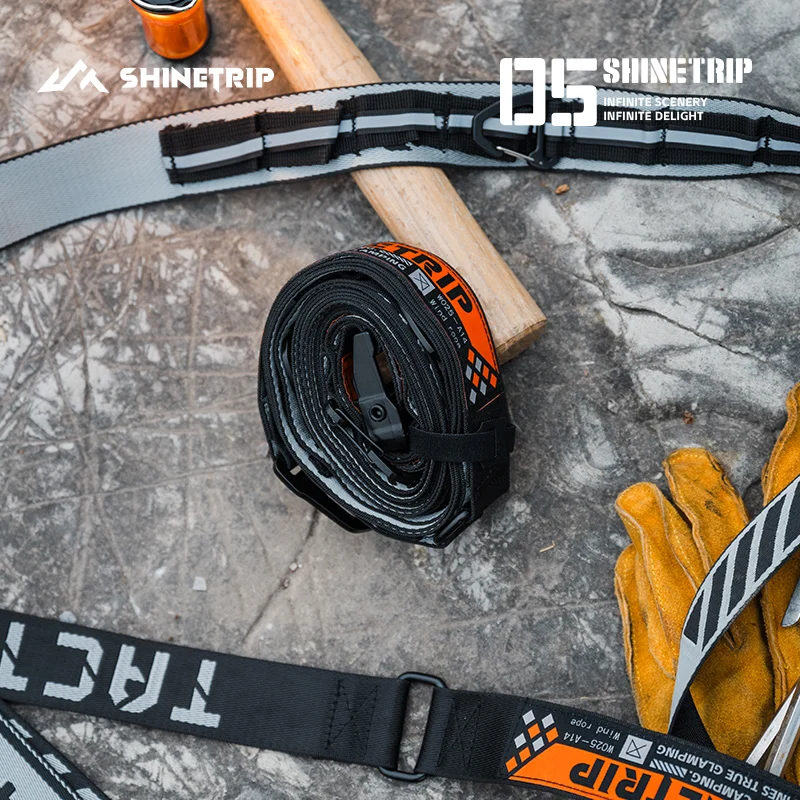 2PCS Outdoor Tactical Guyline Cord ShineTrip Wide Polyester Nylon Tent Rope Tensioner with Aluminum Hook Tent Guy Rope Fastener