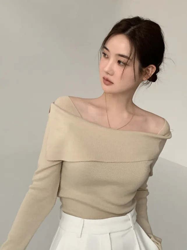 

Шикарный ранний осенний длинный свиковый трикотаж на одно плечо с колючками, женский утягивающий нержавеющий модный топ