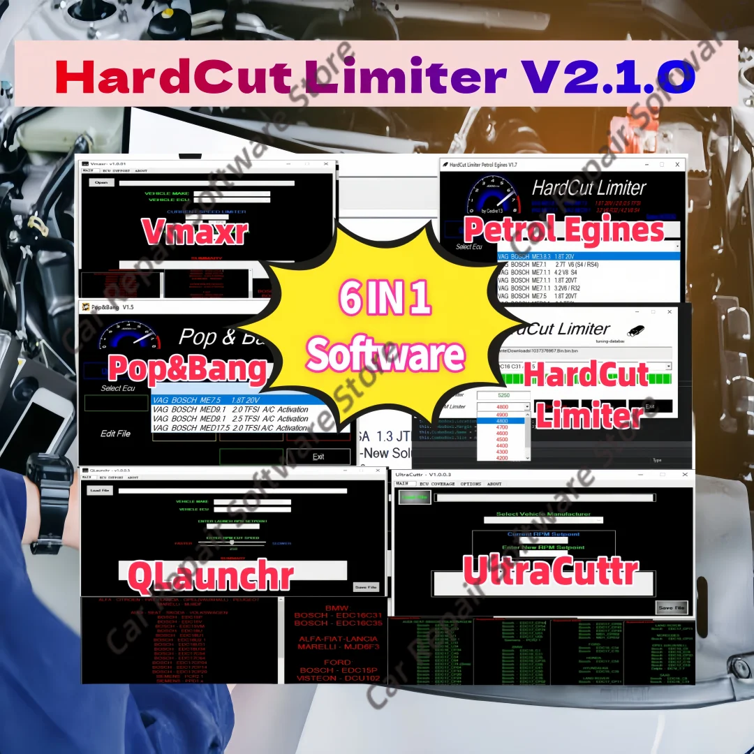 

ECU pop bang software 6 IN 1 PACKAGE HardCut Limiter Diesel/Petrol Engine UltraCuttr/Pop&Bang/HARDCUT VMAX/HotStartr/QLaunchr