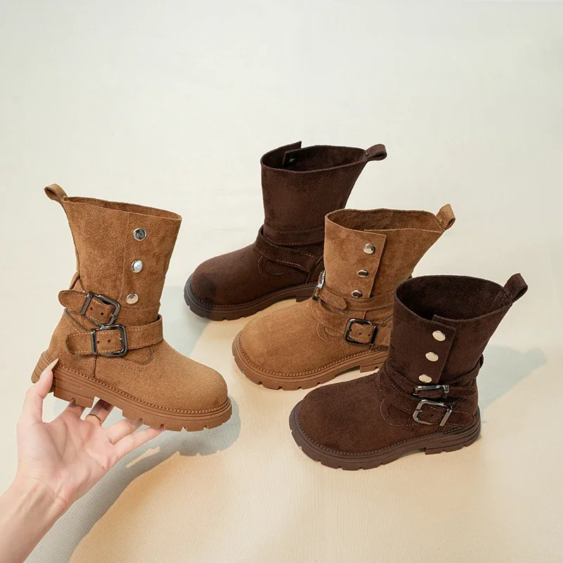 

Girls Leather Boots Korean Style Versatile Kids Short Boots Soft Bottom Casual 2025 Autumn New Children Fashion Boots Non-slip