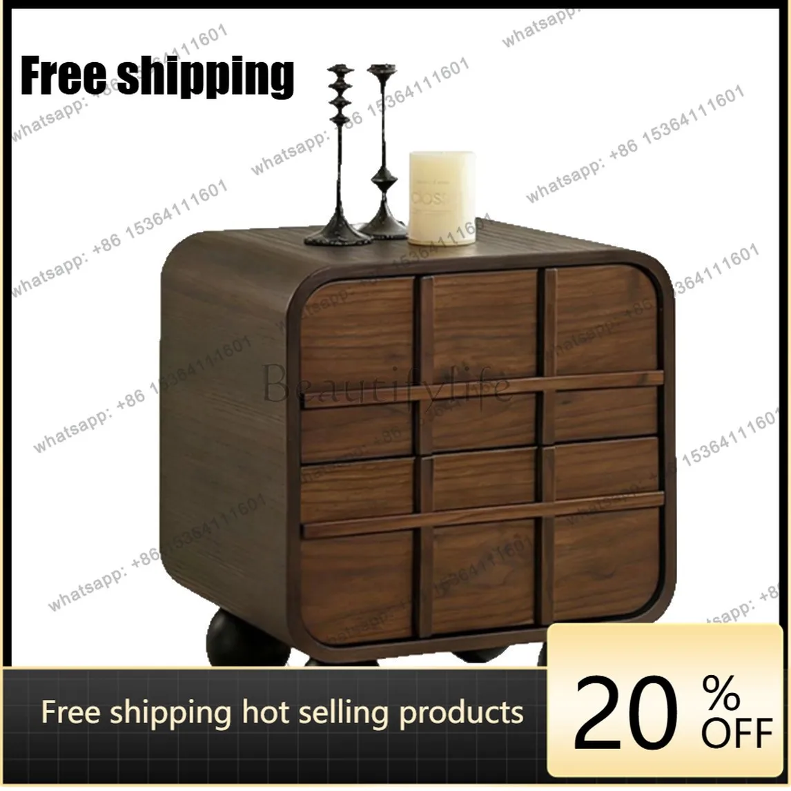 Medieval solid wood bedside table, high-end bedside storage cabinet