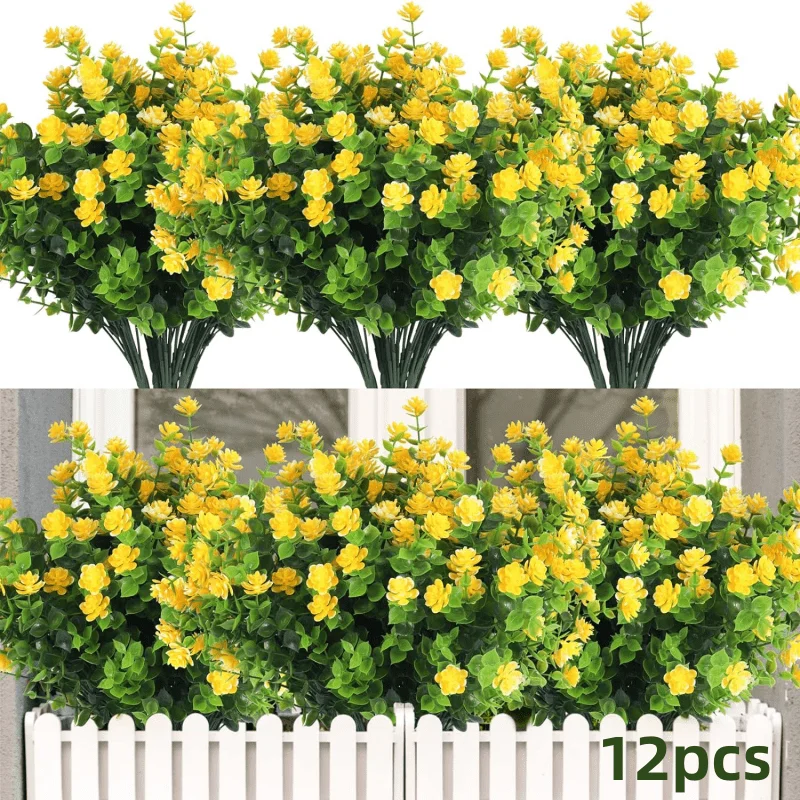 Bundles Outdoor Artificial Flowers UV Resistant Fake Boxwood Plants, Faux Greenery For Indoor Outside Hanging Plants Garden Porc