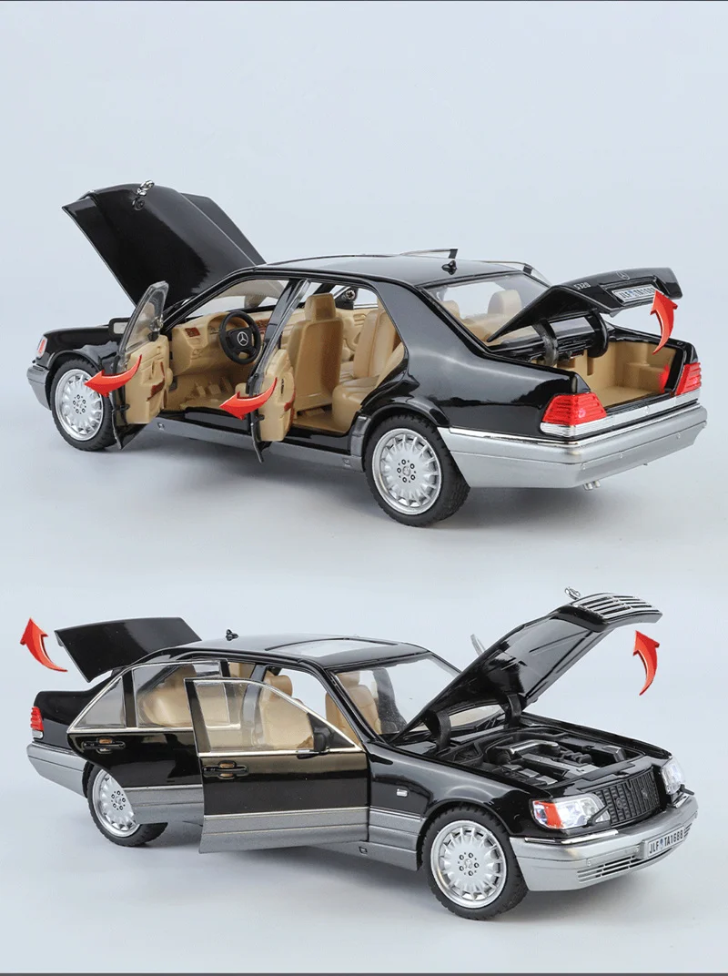 1:24 W140 S320 SEL Street Edition Legierung Oldtimer Modell Druckguss Metall Retro Alte Fahrzeuge Auto Modell Sound Licht Kinder Spielzeug Geschenk – Detail 7