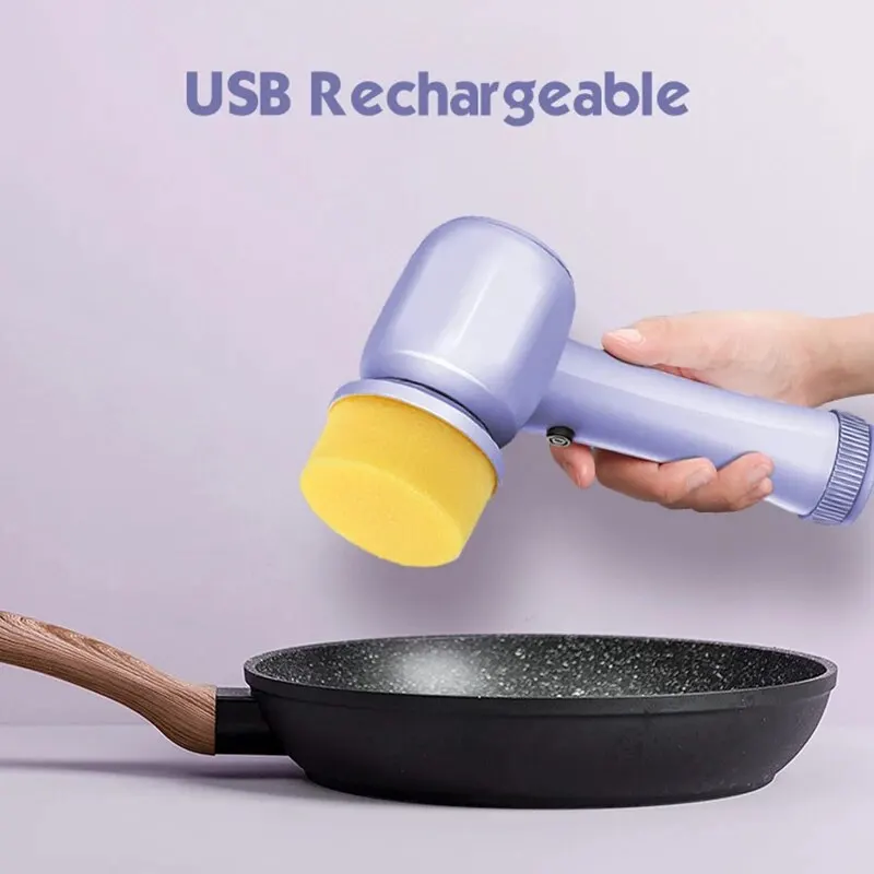 4-in-1 Multifunctional Electric Brush for Cleaning Sinks, Windows, Etc.-USB Charging, Rotating Sponge and Wire Brush