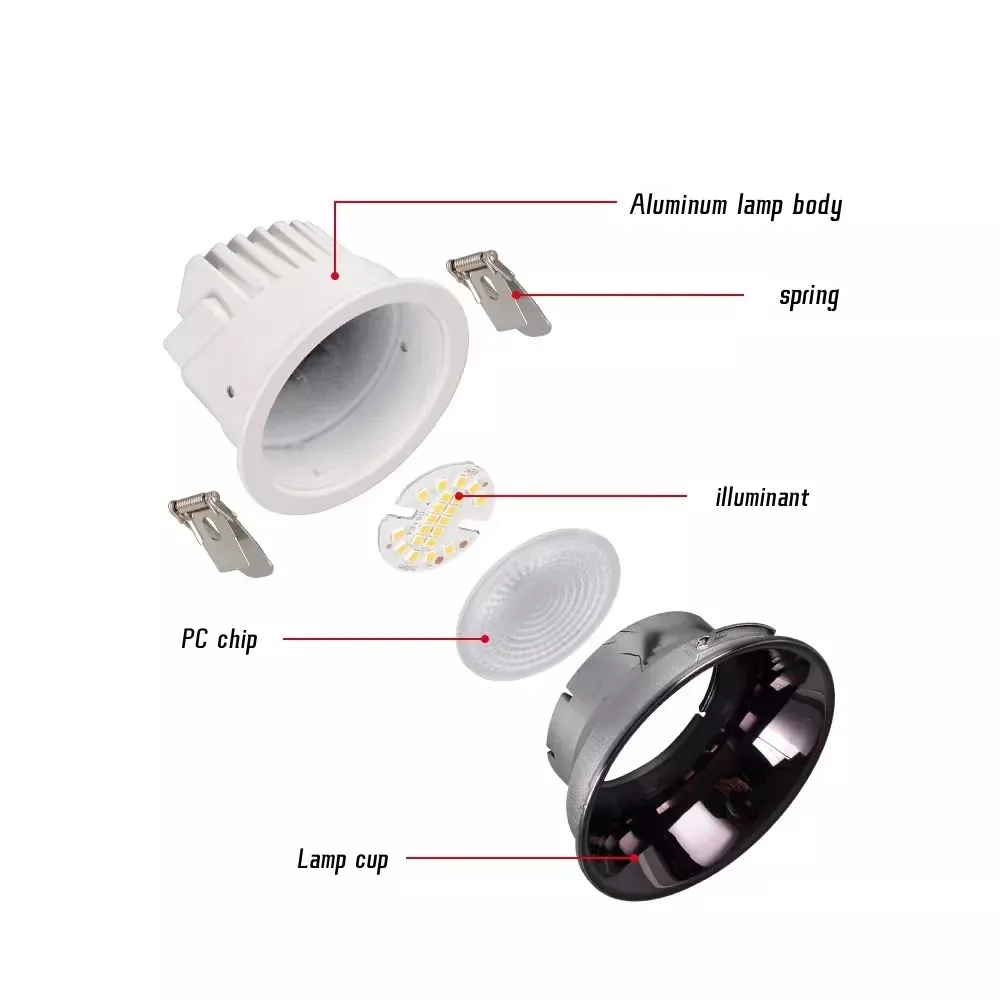 Wpuszczane LED antyodblaskowa lampa typu Downlight 18W 20W 24W 30W SMD 5W 7W 10W 12W 15W lampa sufitowe z możliwością przyciemniania AC85-265V Home busines