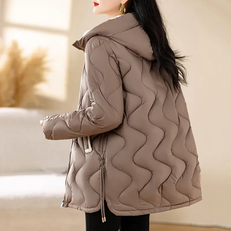 Mid-Length Down Padded Jacket Women New Winter Parkas Korean Hooded Zipper Thick Wwarm Cotton Coat Female Loose Overcoat B567