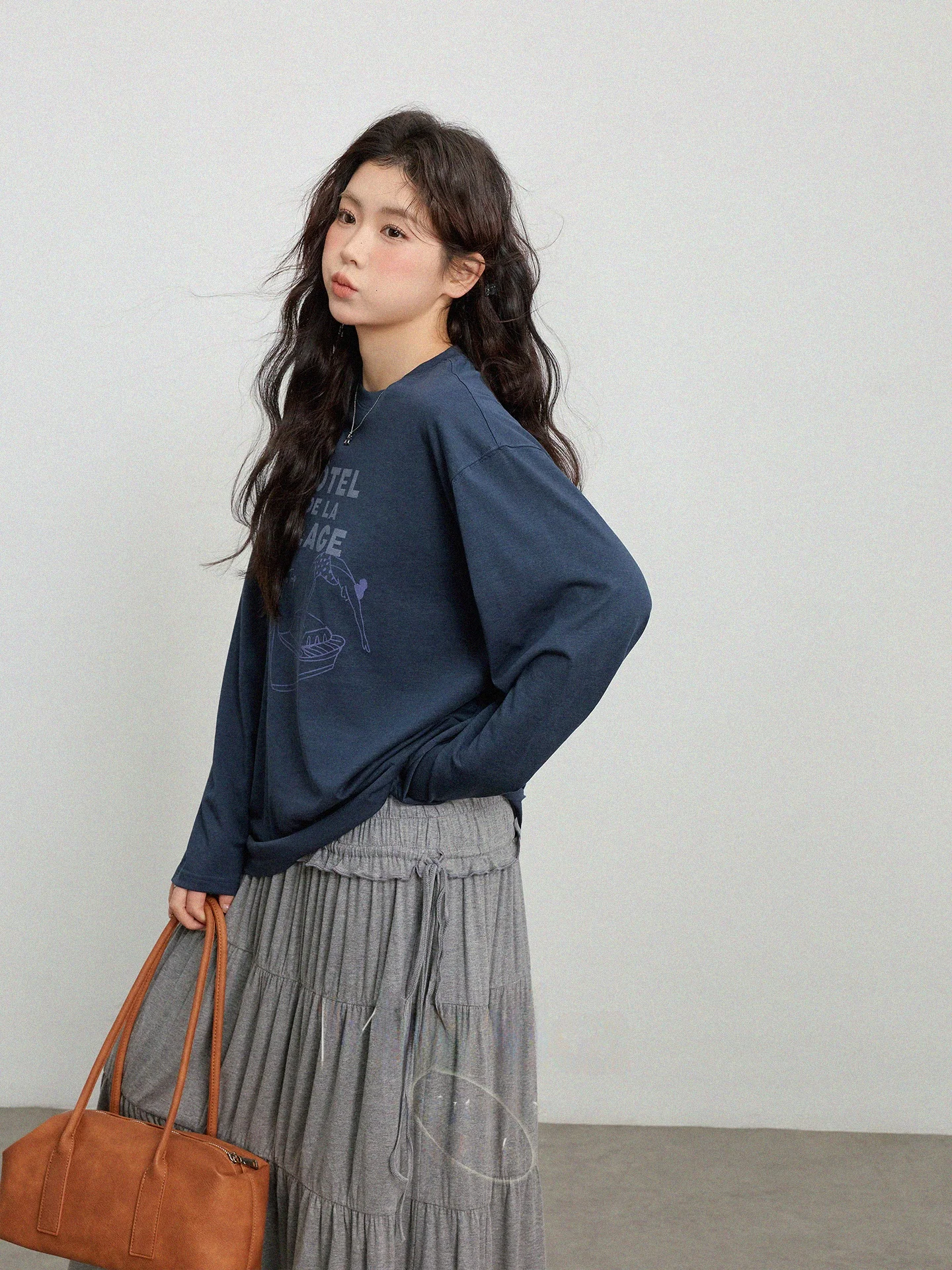 

plus Size Casual Print Long Sleeve Loose Fitting round Neck Overhead T-Shirt Women's Spring Fashion Casual Style Cotton Top