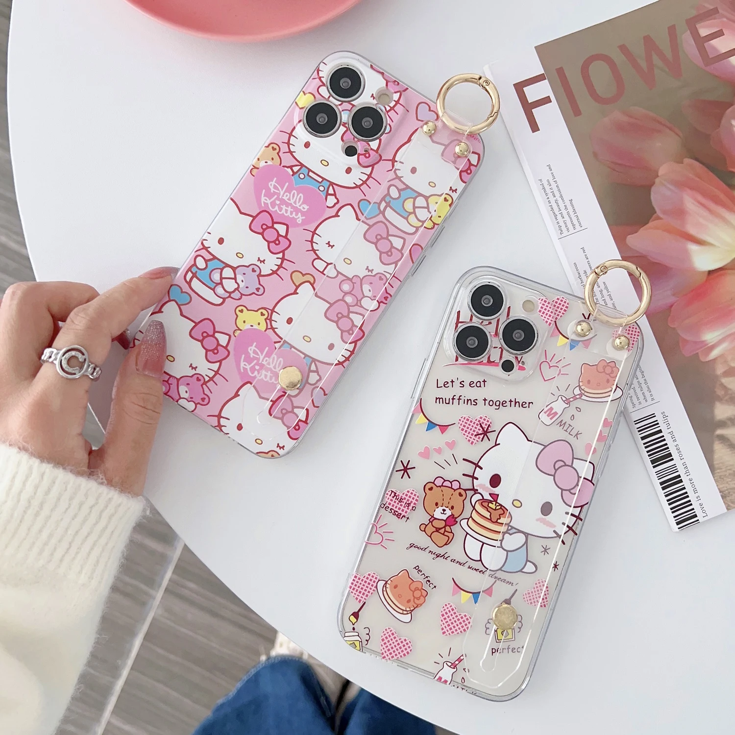 For Samsung Galaxy S8 S9 S10 S20 S21 S22 S23 S24 S25 S26 Note 8 9 10 20 Plus Ultra FE Edge Bear Kitty Case Wrist Strap