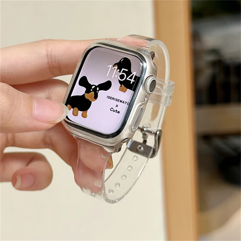 حزام جيلي ناعم شفاف وحقيبة لساعة أبل ، حزام رياضي صيفي ، ألترا أيواتش ، ساعة أبل 9 ، 8 ، 7 ، 6 ، 5 ، 4 ، 3 ، 2 ، سي ، 41 ، 49 ، 45 ، 44 ، 42 ، 40 ، 38