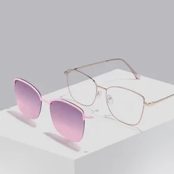 COHK 2 In 1 Custom Polarized Optical Magnetic Sunglasses For Women Clip Magnet Clip On Sun Glasses Clip Metal Eyeglasses Frame