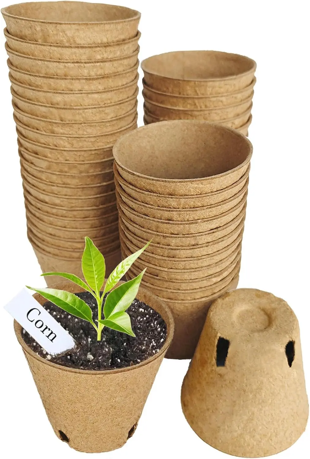 100pcs Seedling Pots Biodegradable Seed Starter Peat Pots for Seedlings with Plant Labels for Planting Seeds with Drainage Holes
