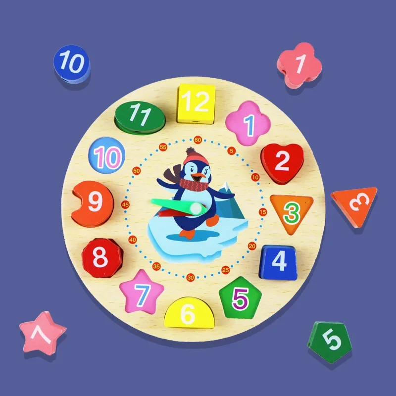 นาฬิกาลูกปัดไม้สำหรับการศึกษาปฐมวัย การรับรู้สีและรูปทรง ของเล่นปริศนาแสนสนุก ขนาด XL