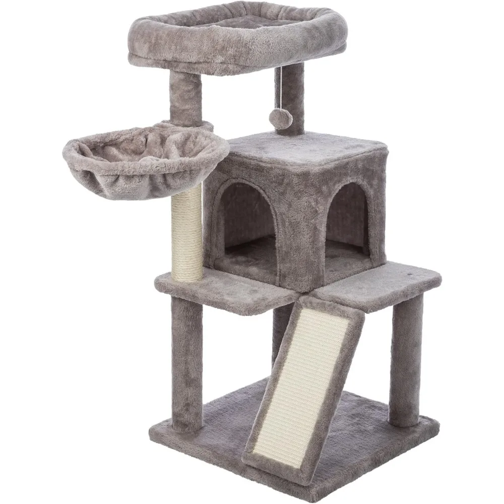 

Pepito 39.4 Cat Tower, 3-Level Cat Tree with Sisal Scratching Posts and Ramp, Plush Condo and Hammock